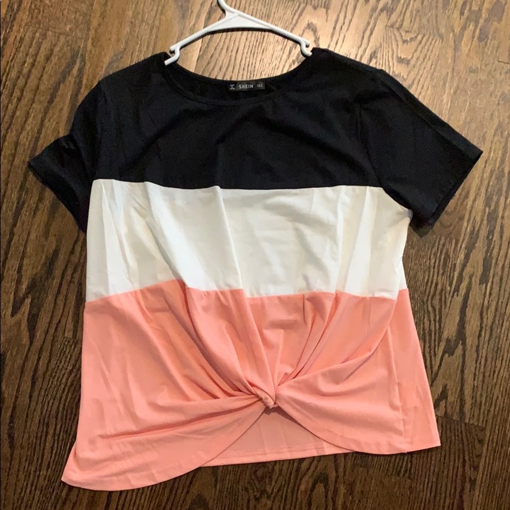 black pink and whit striped knot shirt!